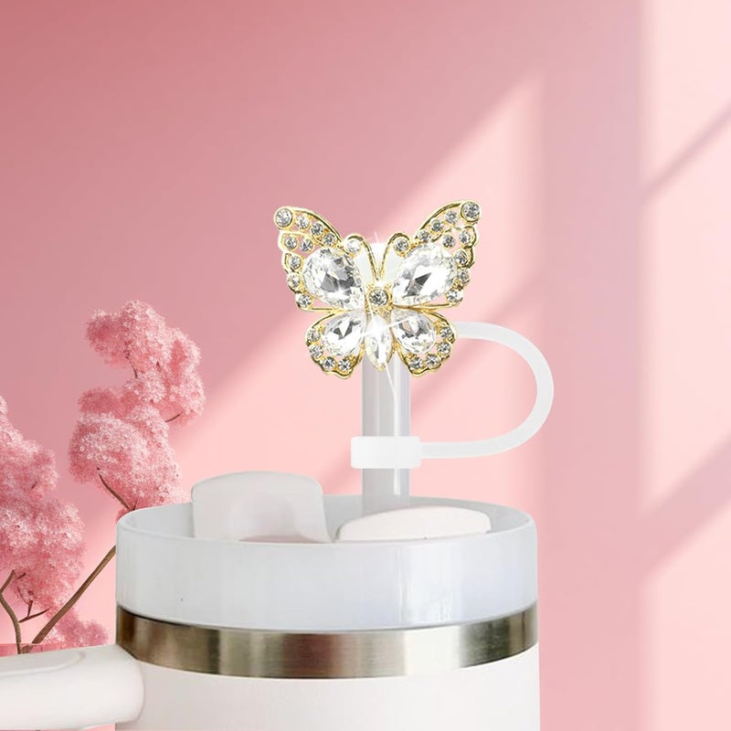 SEMATA 4PCS Cute Butterfly Straw Cover Cap for Stanley Cup Accessories,Bling Crystals Straw Toppers for Stanley Tumbler 40&30 oz,Rhinestone Reusable Straws Tips Protectors Compatible with 10mm Straws - Image 4